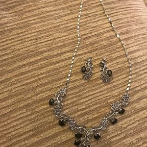 Ever faith flower leaf necklace and earrings set